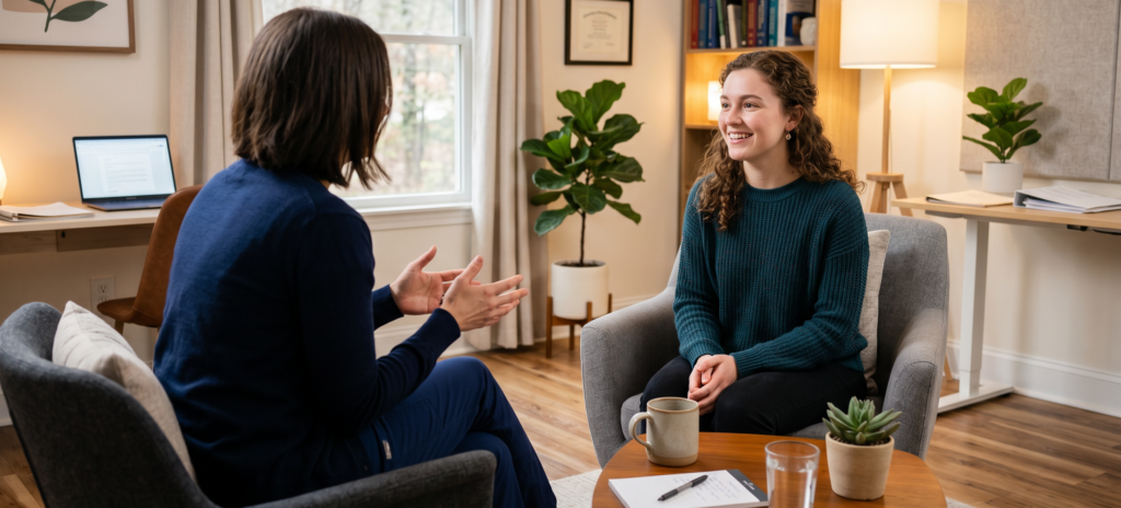 Doctor speaking with a patient during a personalized appointment inside a modern Direct Primary Care clinic